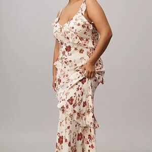 Anthropologie Floral Ruffle Maxi Dress